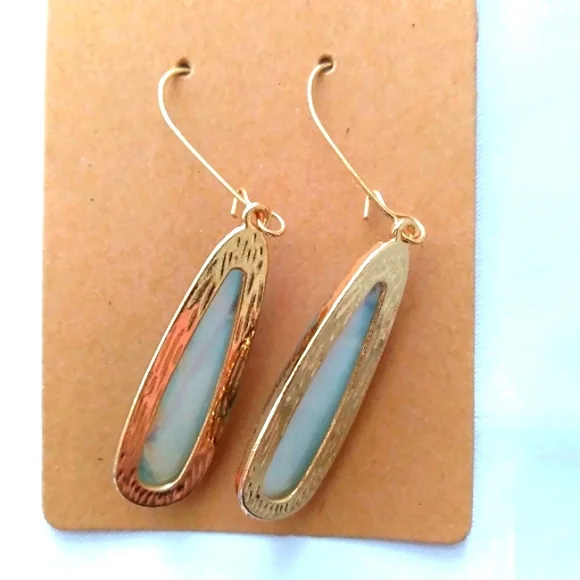 #6 New! 18k Gold Plated Marbled Stone Dangle Earrings - Picture 9 of 10